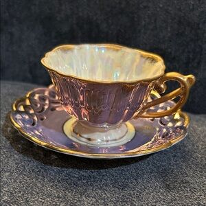 Nippon Japan Iridescent Purple and Gold Teacup Set